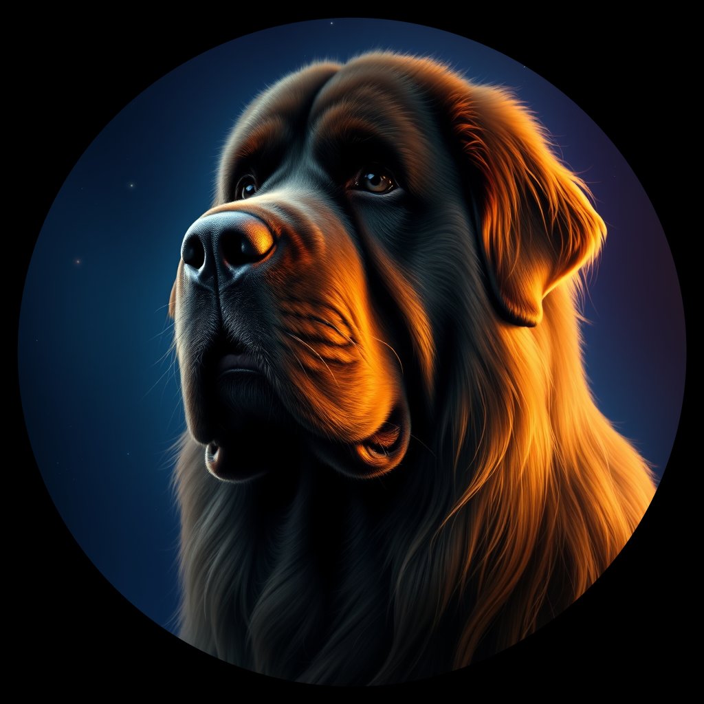 Cosmic medallion portrait of PFZ21E08_PFZ21E08, a Newfoundland