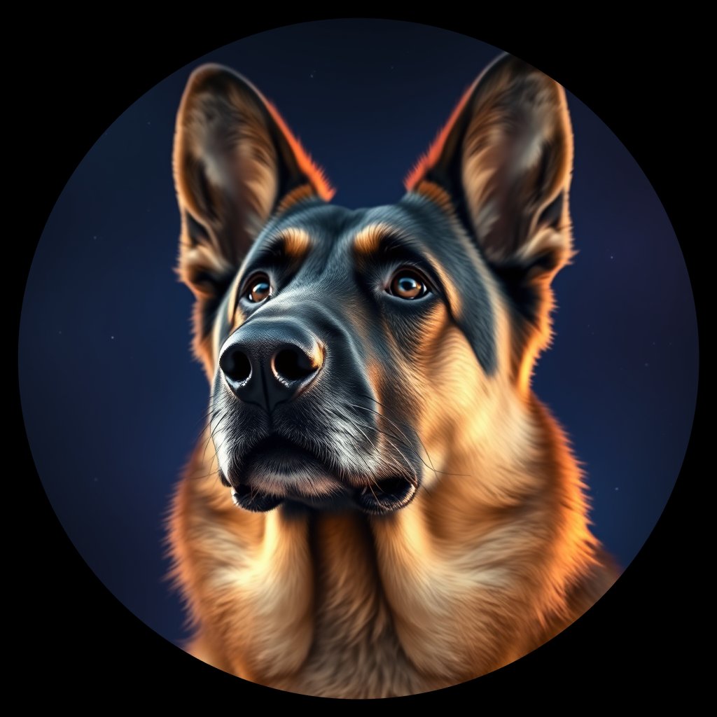 Cosmic medallion portrait of PFZ21G01_PFZ21G01, a German Shepherd