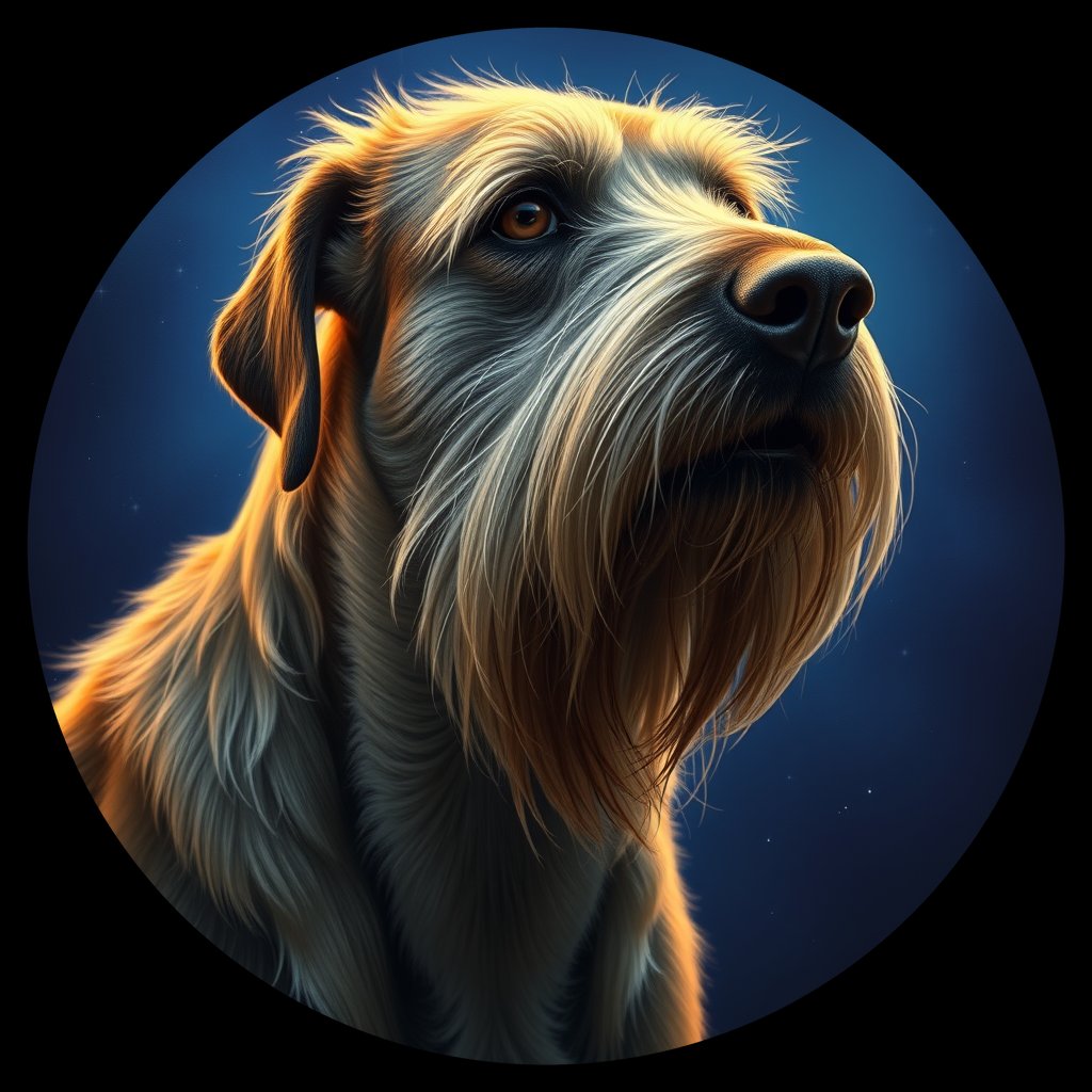 Cosmic medallion portrait of PFZ22A01_PFZ22A01, a Irish Wolfhound