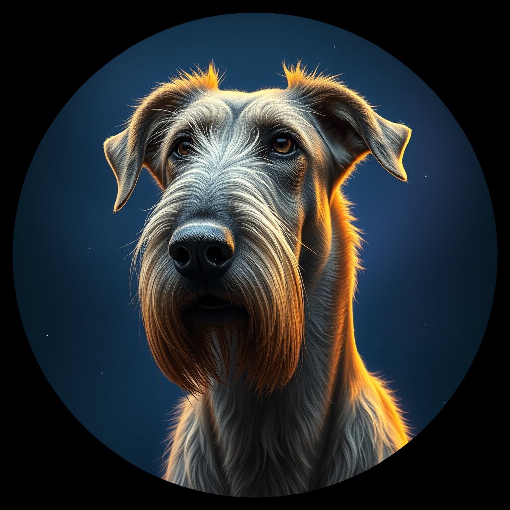 Cosmic medallion portrait of PFZ22A02_PFZ22A02, a Irish Wolfhound