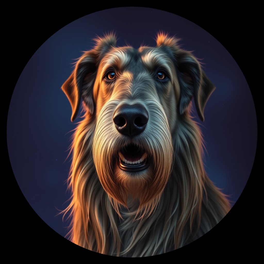 Cosmic medallion portrait of PFZ22A03_PFZ22A03, a Irish Wolfhound