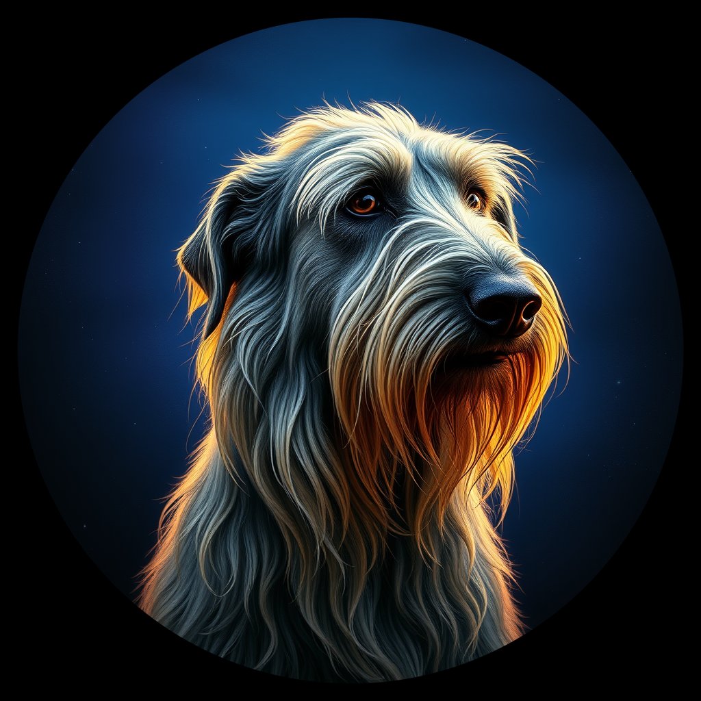 Cosmic medallion portrait of PFZ22A04_PFZ22A04, a Irish Wolfhound