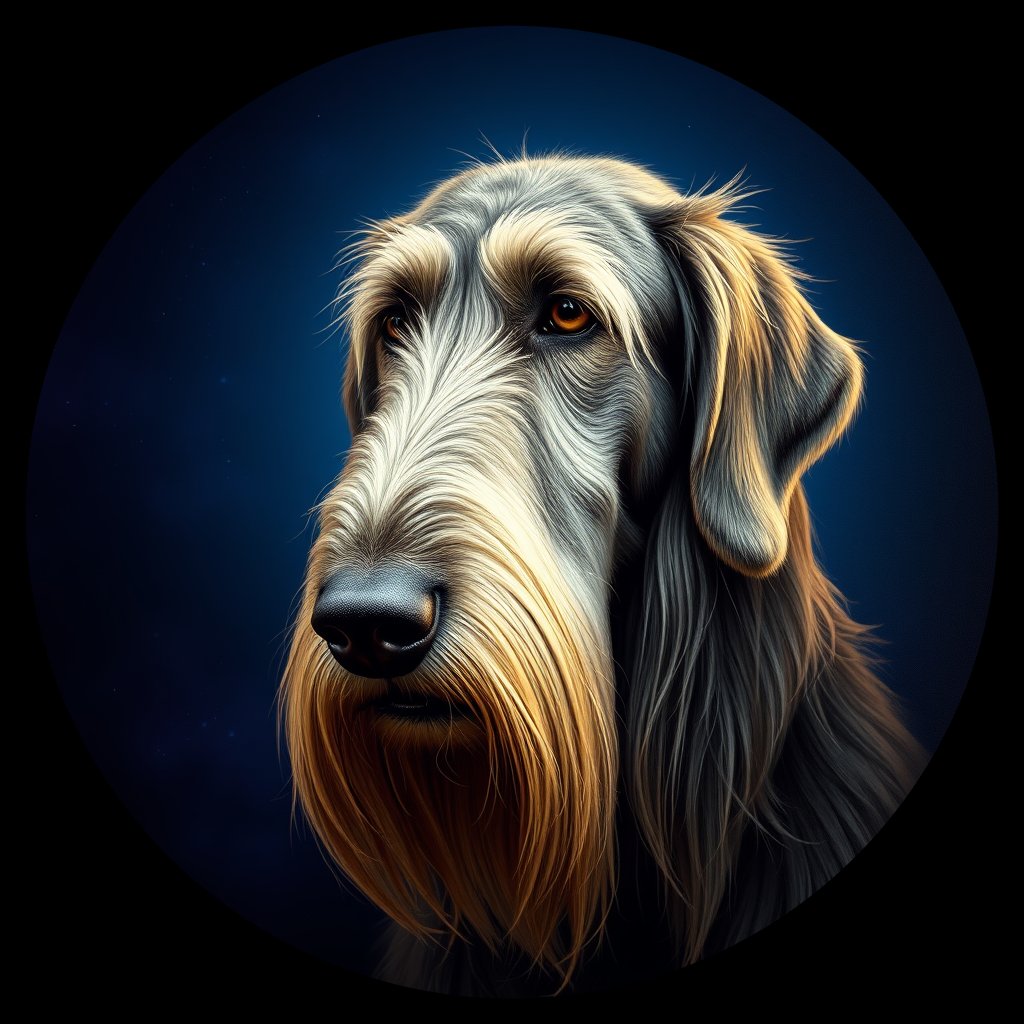 Cosmic medallion portrait of PFZ22A05_PFZ22A05, a Irish Wolfhound