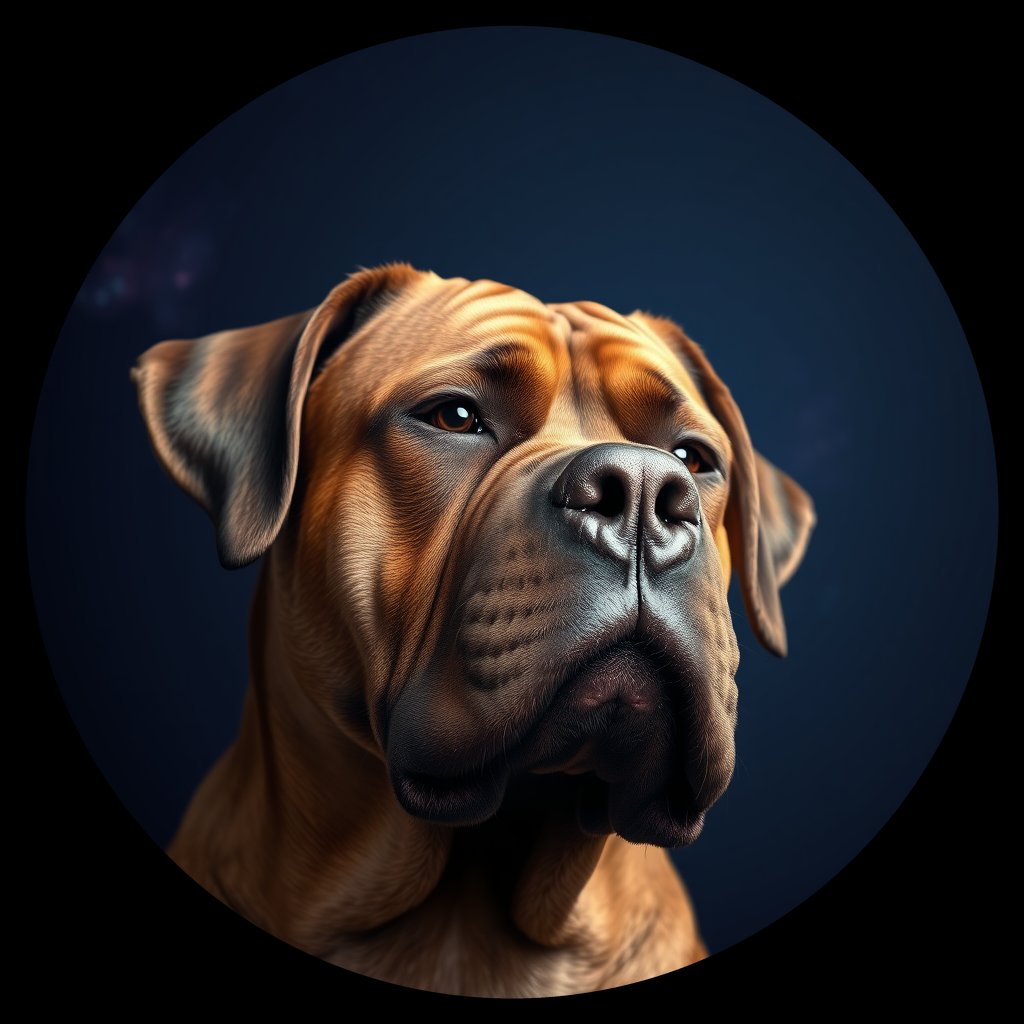 Cosmic medallion portrait of PFZ22A07_PFZ22A07, a Boerboel