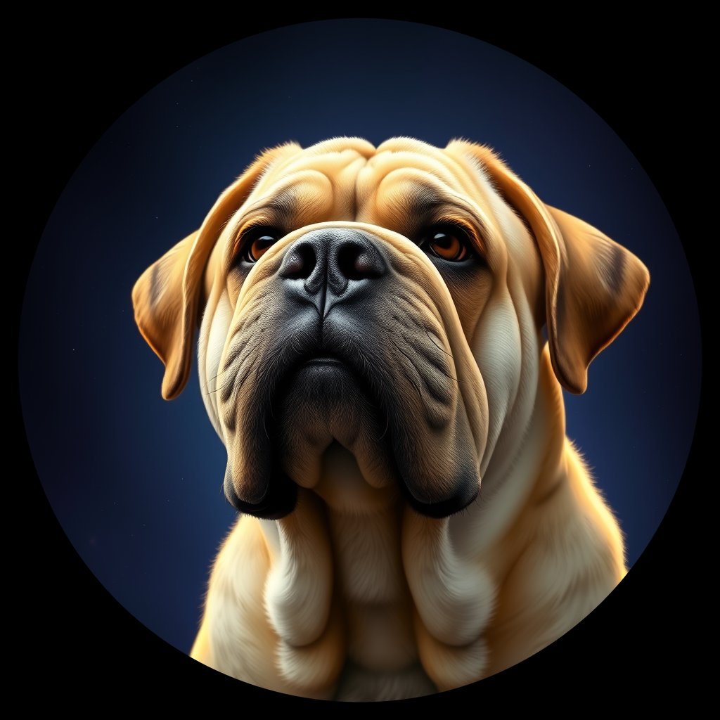 Cosmic medallion portrait of PFZ22A08_PFZ22A08, a Bullmastiff