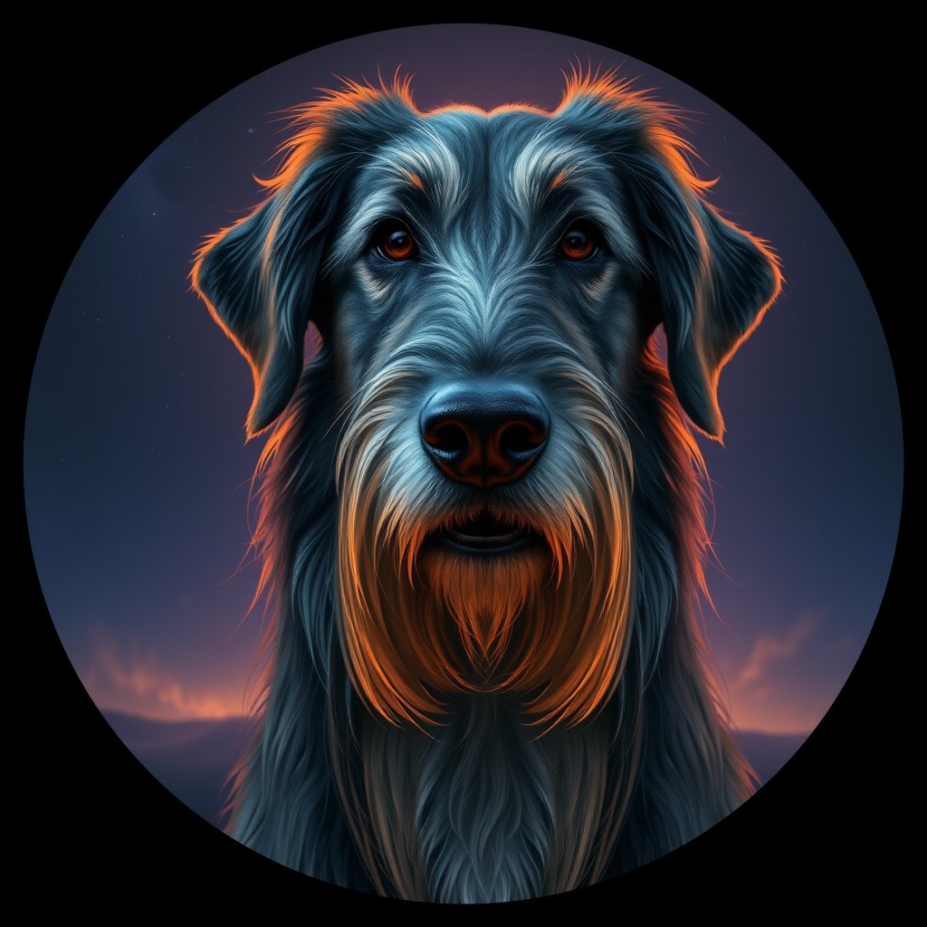 Cosmic medallion portrait of PFZ22B02_PFZ22B02, a Irish Wolfhound
