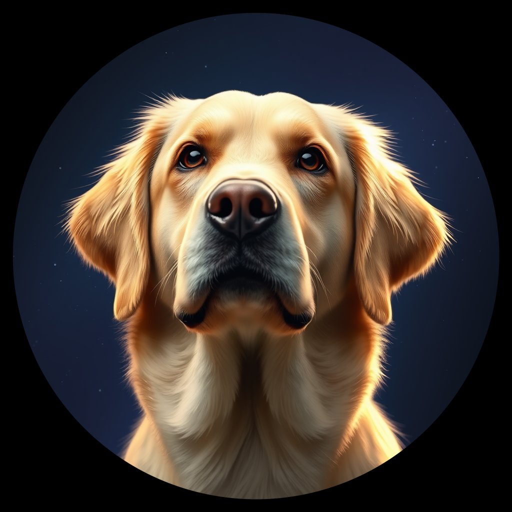 Cosmic medallion portrait of PFZ22B07_PFZ22B07, a Golden Retriever