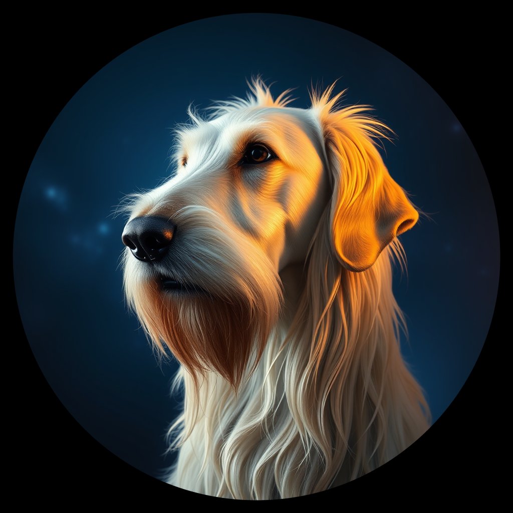 Cosmic medallion portrait of PFZ22C01_PFZ22C01, a Irish Wolfhound