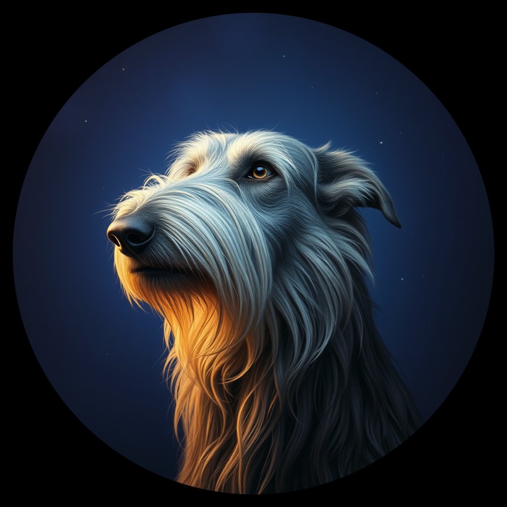 Cosmic medallion portrait of PFZ22C02_PFZ22C02, a Irish Wolfhound