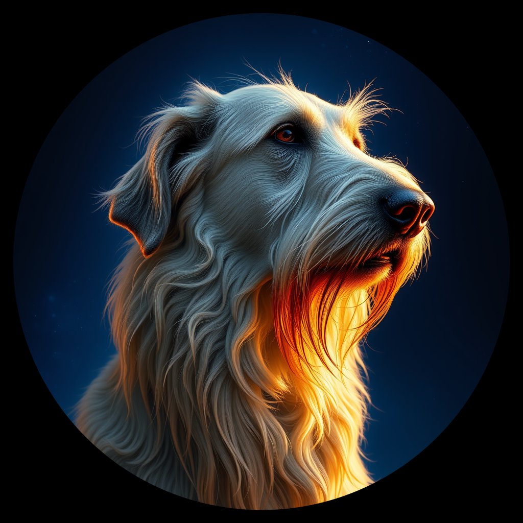 Cosmic medallion portrait of PFZ22C03_PFZ22C03, a Irish Wolfhound