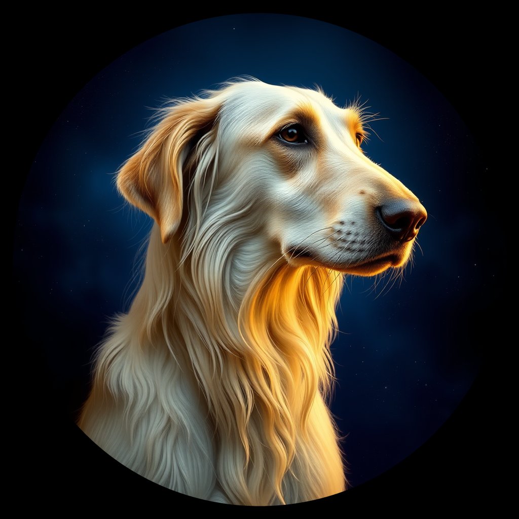 Cosmic medallion portrait of PFZ22C04_PFZ22C04, a Irish Wolfhound