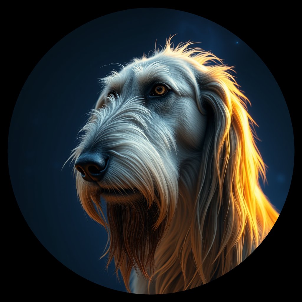 Cosmic medallion portrait of PFZ22D01_PFZ22D01, a Irish Wolfhound