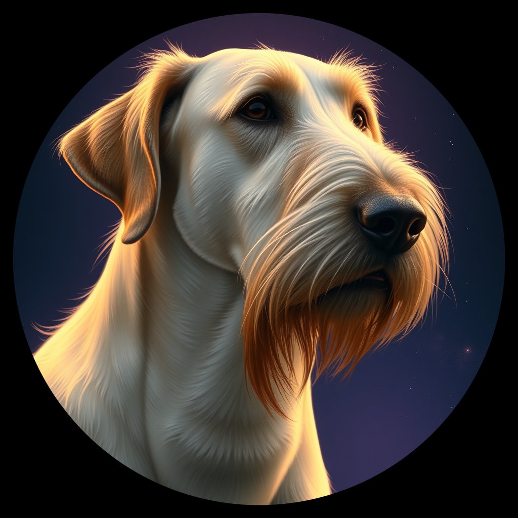 Cosmic medallion portrait of PFZ22D02_PFZ22D02, a Irish Wolfhound