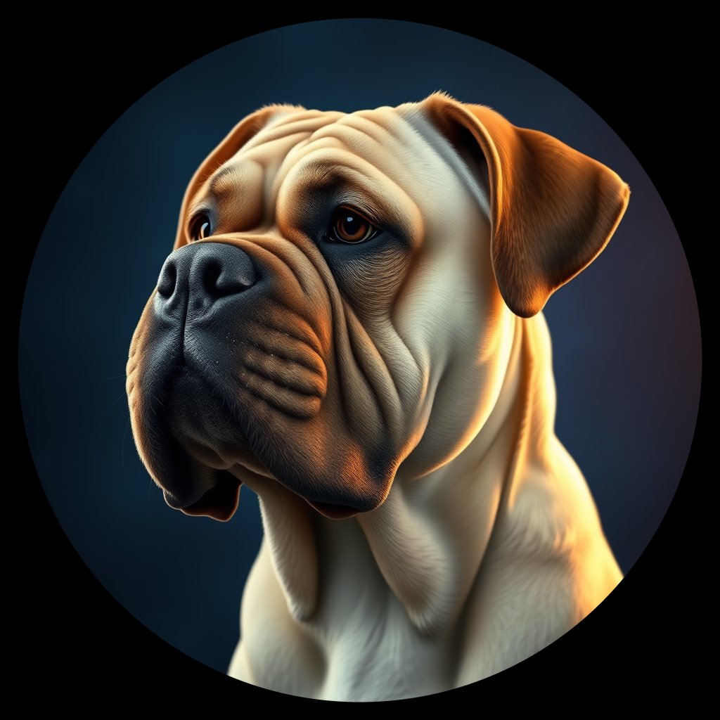 Cosmic medallion portrait of PFZ22D07_PFZ22D07, a Bullmastiff