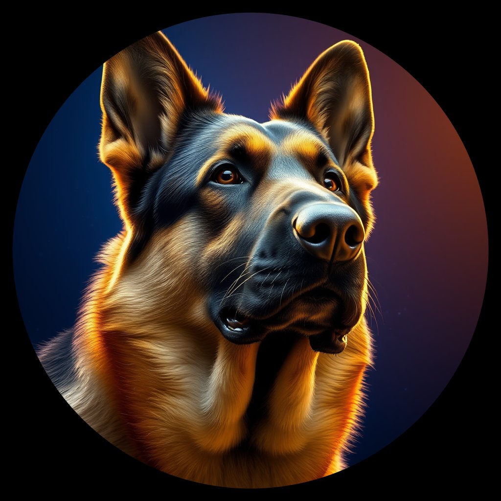 Cosmic medallion portrait of PFZ22D08_PFZ22D08, a German Shepherd