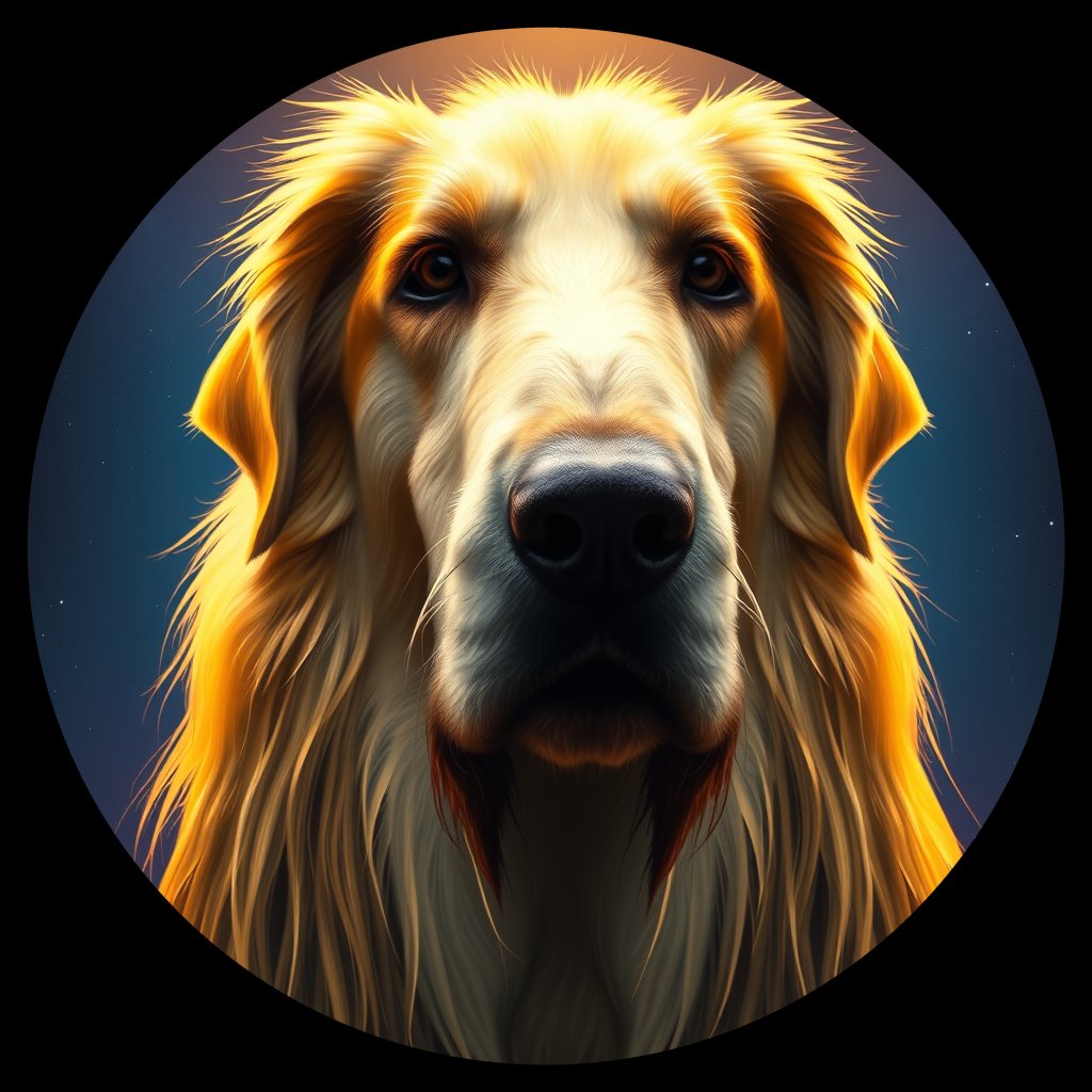 Cosmic medallion portrait of PFZ22F04_PFZ22F04, a Irish Wolfhound