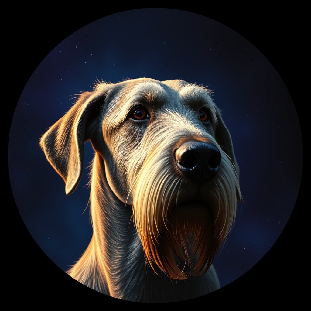 Cosmic medallion portrait of PFZ22G01_PFZ22G01, a Irish Wolfhound