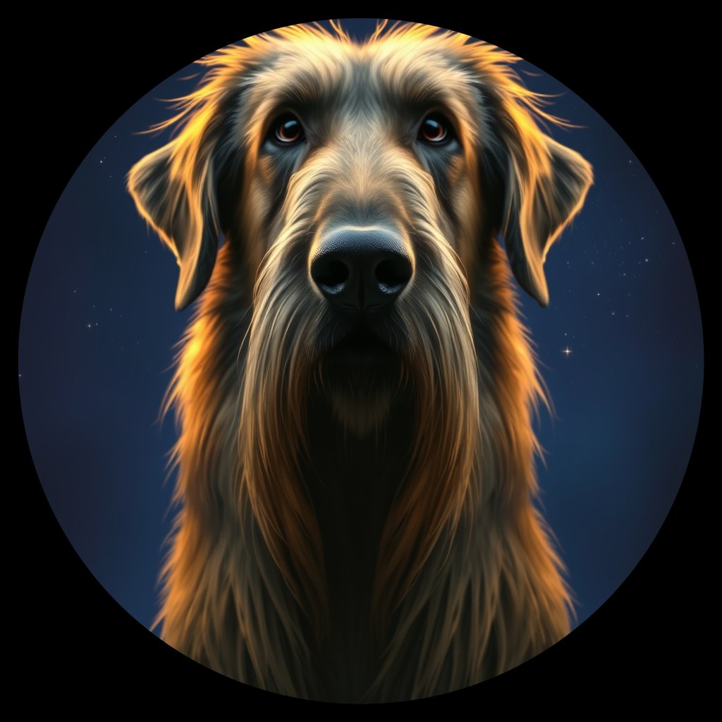 Cosmic medallion portrait of PFZ22G02_PFZ22G02, a Irish Wolfhound