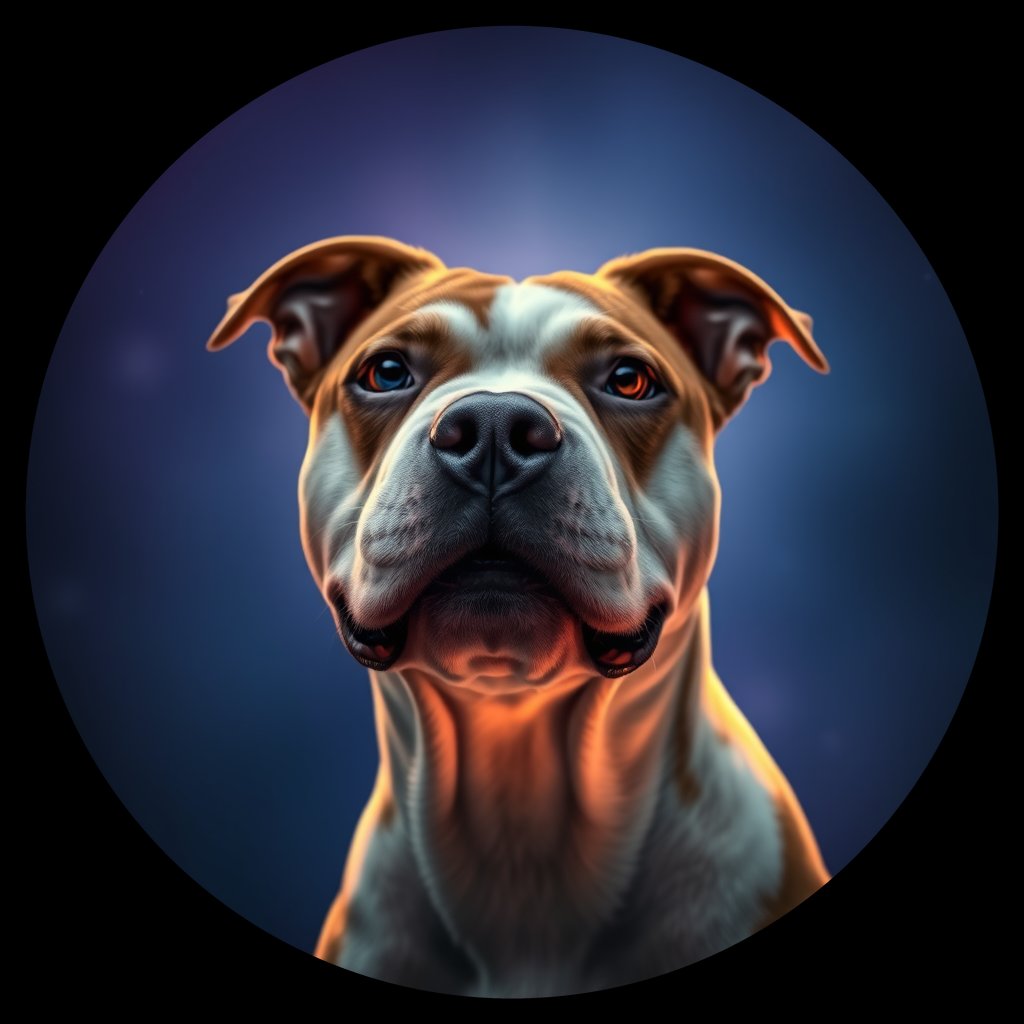Cosmic medallion portrait of PFZ22G06_PFZ22G06, a Staffordshire Bull Terrier
