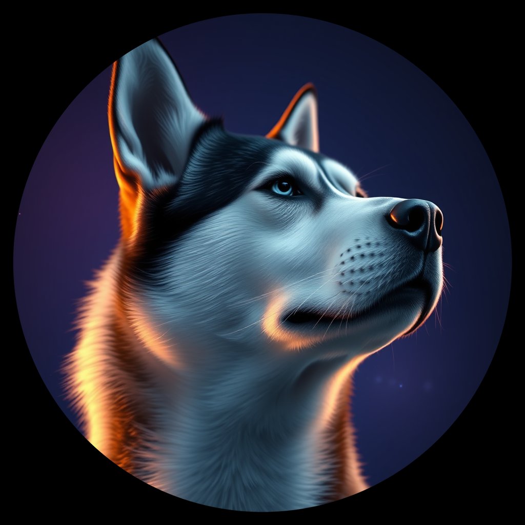 Cosmic medallion portrait of PFZ22G08_PFZ22G08, a Siberian Husky