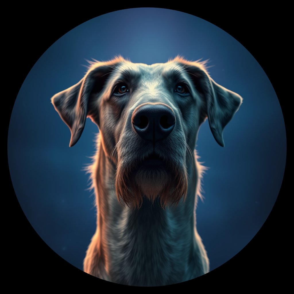 Cosmic medallion portrait of PFZ22H01_PFZ22H01, a Irish Wolfhound