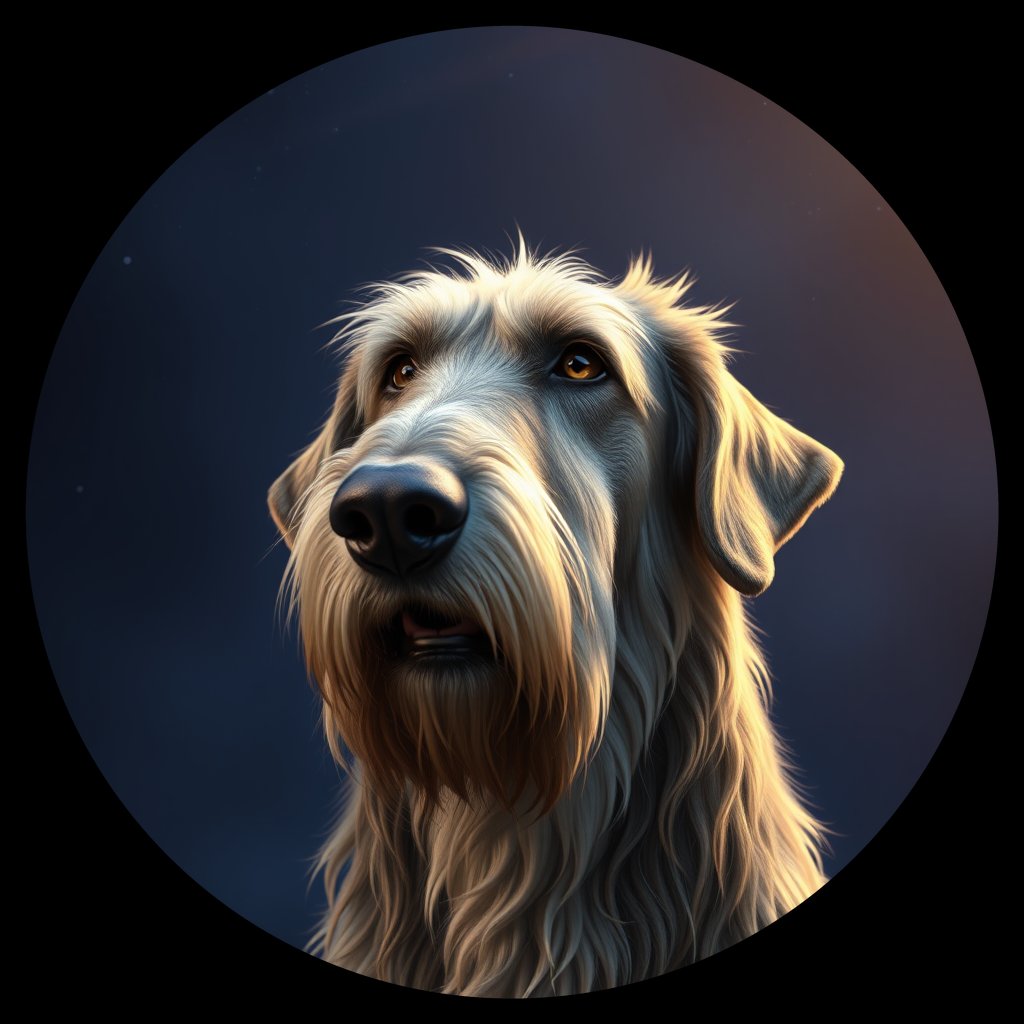 Cosmic medallion portrait of PFZ22H02_PFZ22H02, a Irish Wolfhound