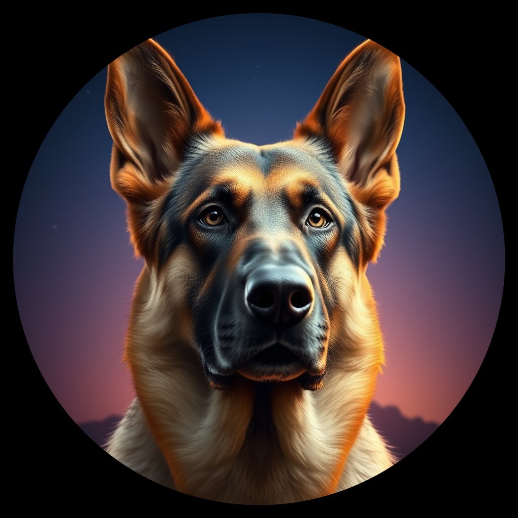 Cosmic medallion portrait of PFZ22H06_PFZ22H06, a German Shepherd