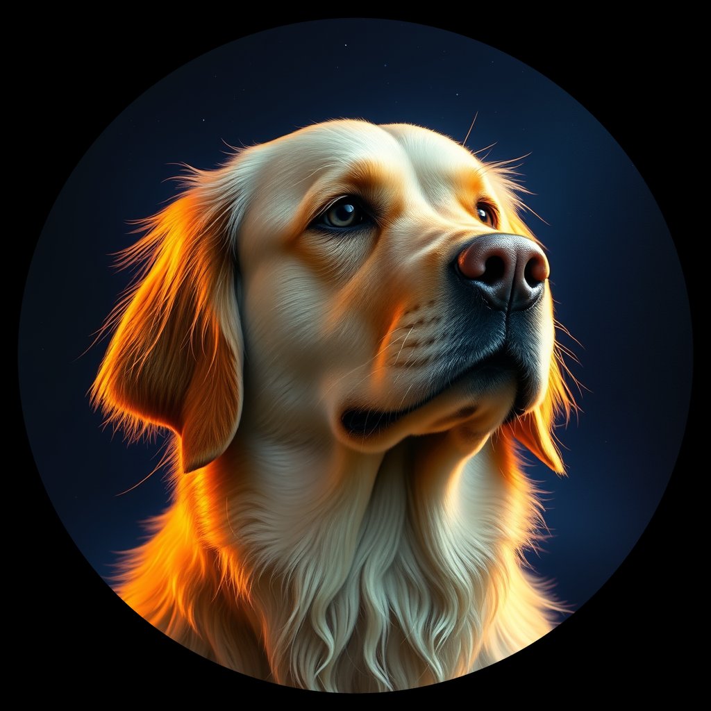 Cosmic medallion portrait of PFZ23B01_PFZ23B01, a Golden Retriever