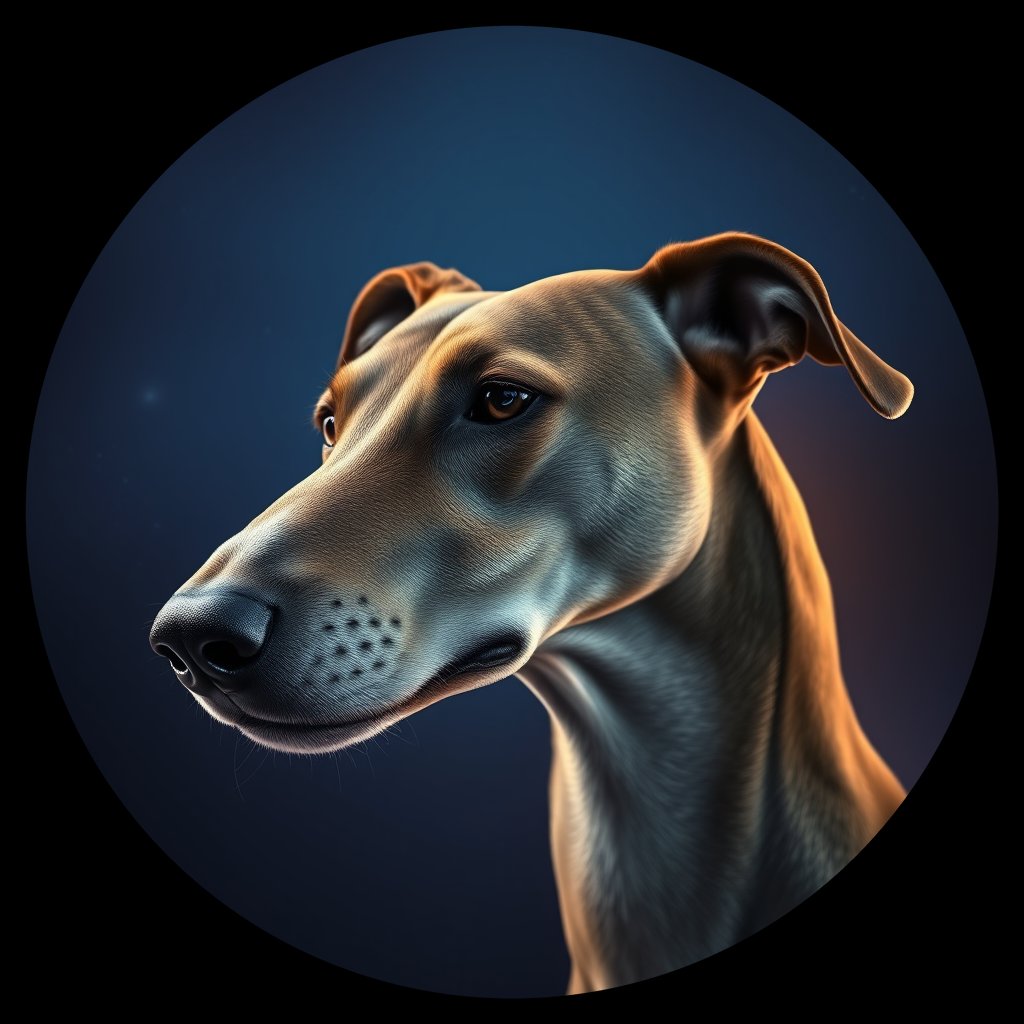 Cosmic medallion portrait of PFZ23B05_PFZ23B05, a Greyhound