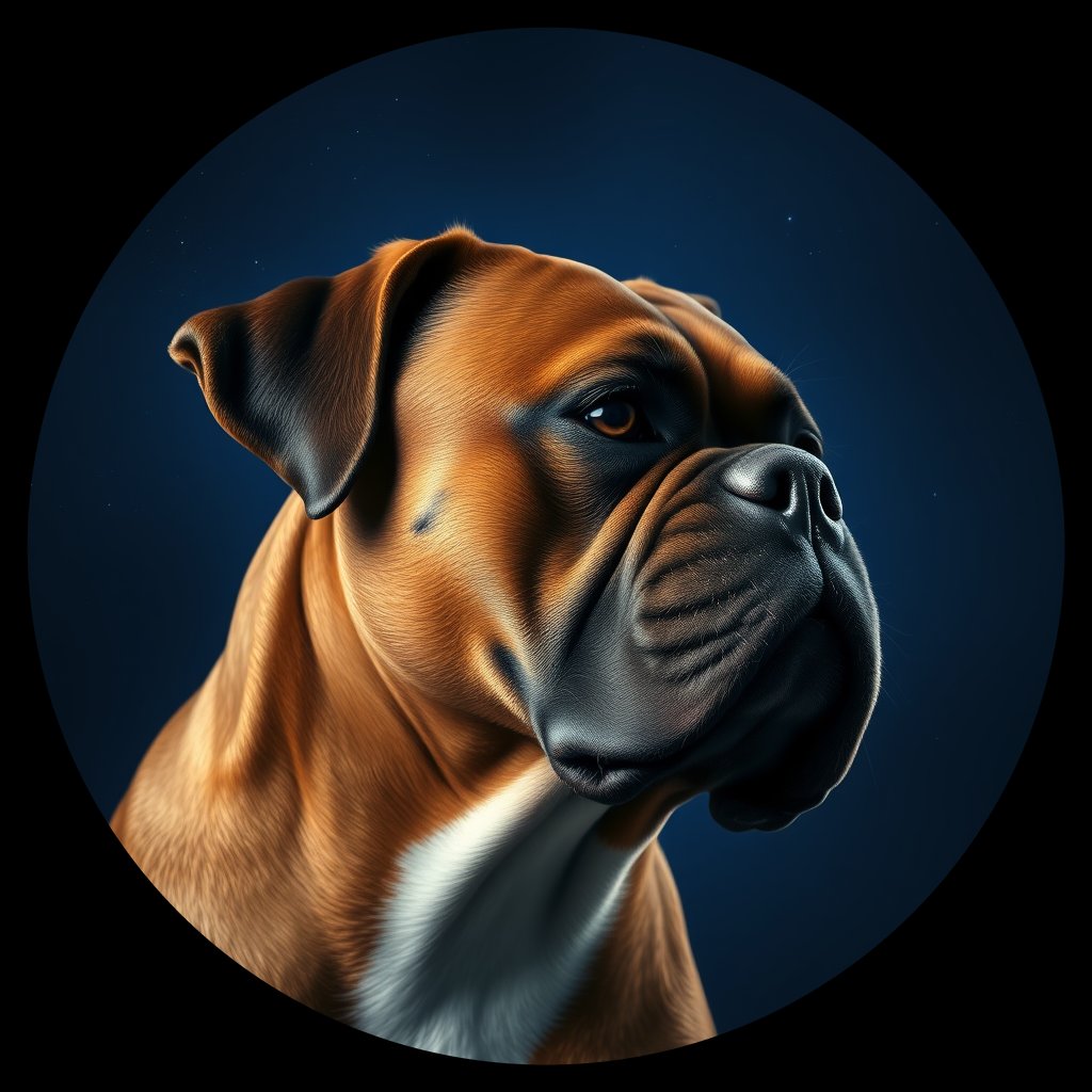 Cosmic medallion portrait of PFZ23B10_PFZ23B10, a Boxer
