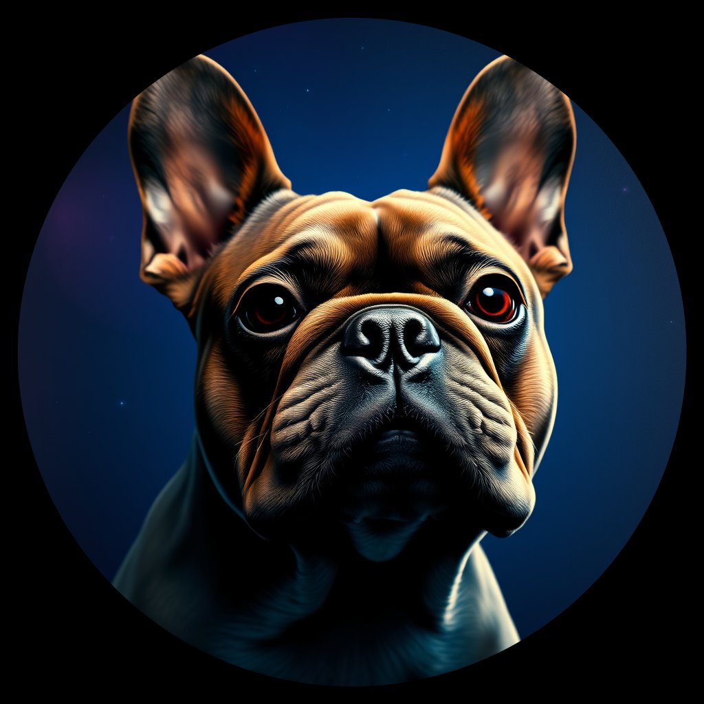 Cosmic medallion portrait of PFZ23B12_PFZ23B12, a French Bulldog