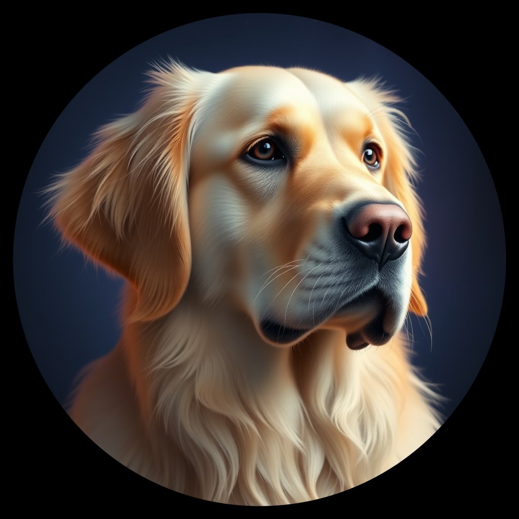 Cosmic medallion portrait of PFZ23C02_PFZ23C02, a Golden Retriever