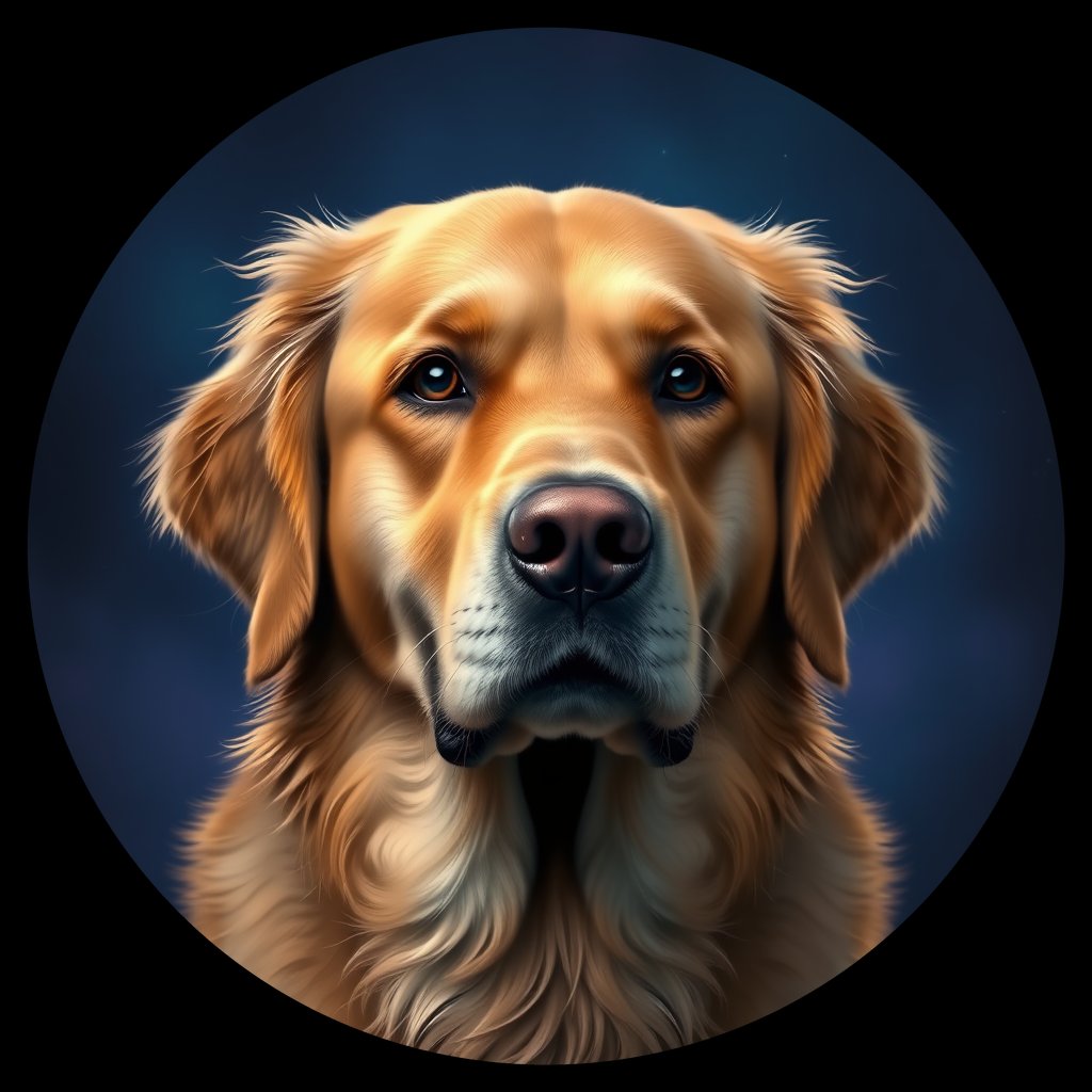 Cosmic medallion portrait of PFZ23C03_PFZ23C03, a Golden Retriever