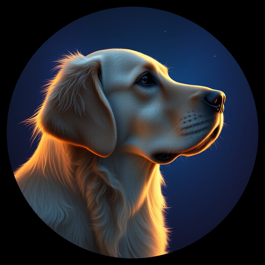 Cosmic medallion portrait of PFZ23D02_PFZ23D02, a Golden Retriever