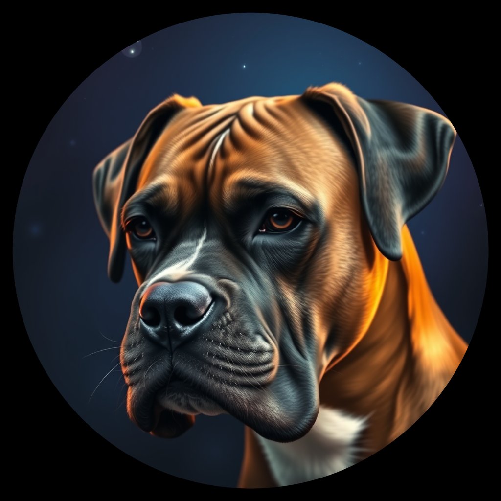 Cosmic medallion portrait of PFZ23D03_PFZ23D03, a Boxer