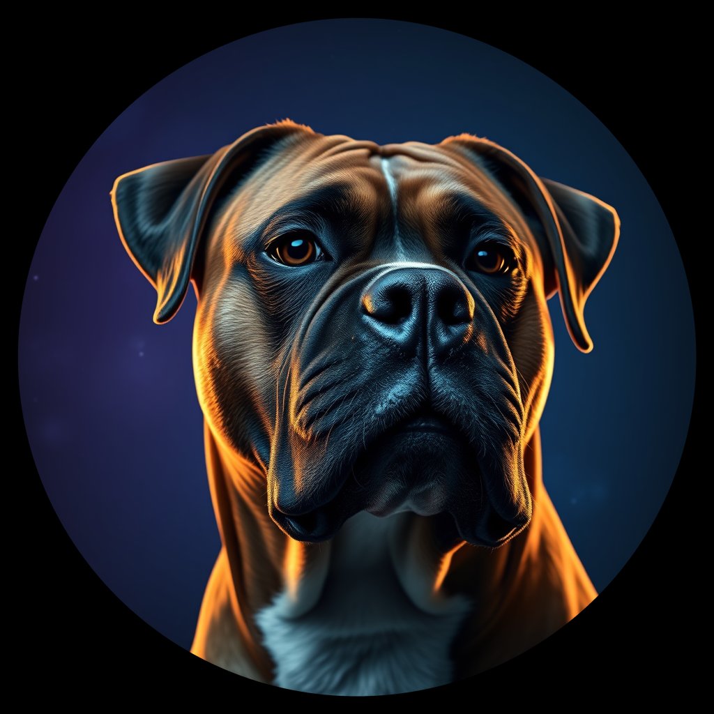 Cosmic medallion portrait of PFZ23D10_PFZ23D10, a Boxer