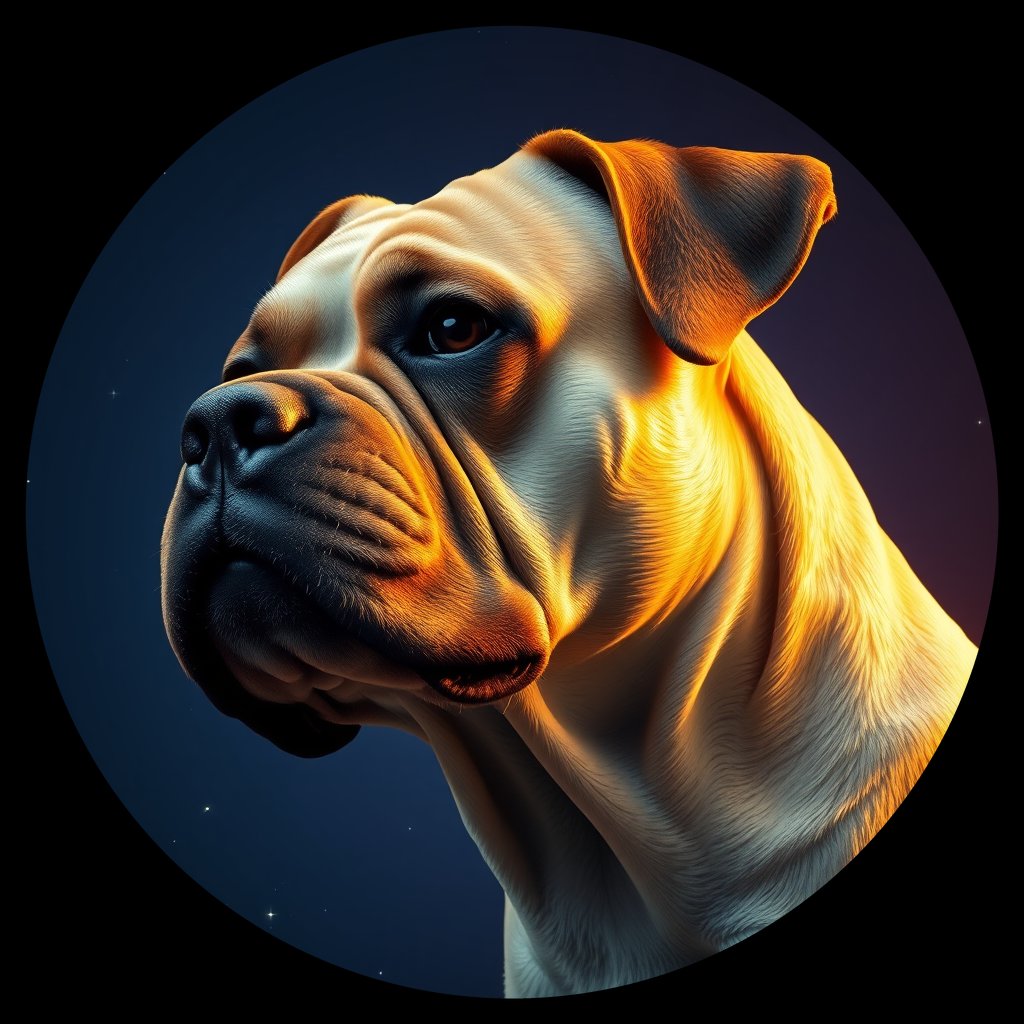 Cosmic medallion portrait of PFZ23D11_PFZ23D11, a Boxer