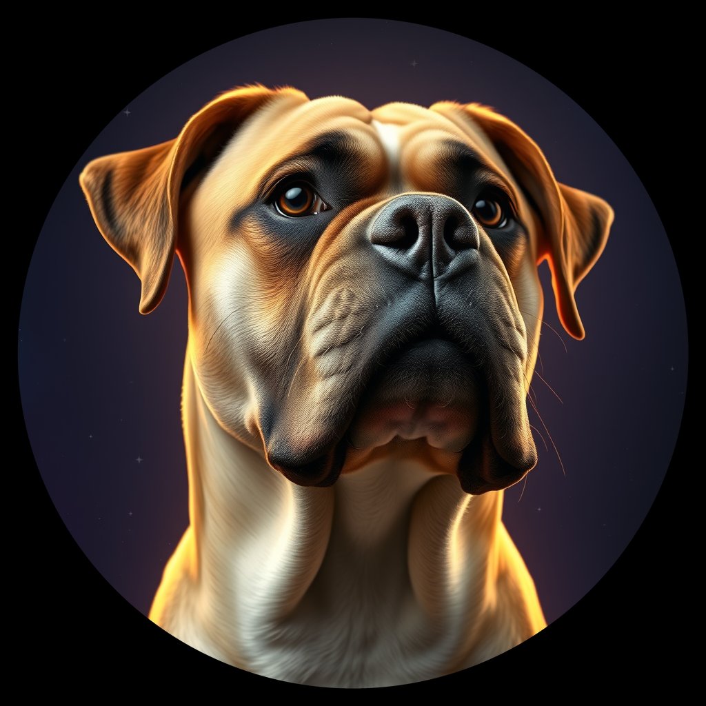 Cosmic medallion portrait of PFZ23D12_PFZ23D12, a Boxer