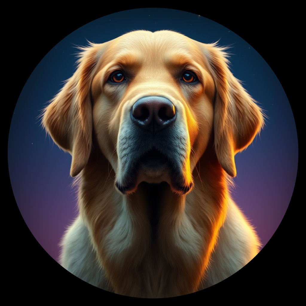 Cosmic medallion portrait of PFZ23E01_PFZ23E01, a Golden Retriever