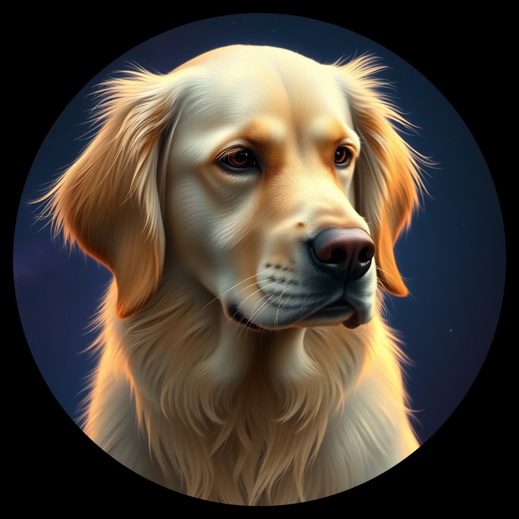 Cosmic medallion portrait of PFZ23E04_PFZ23E04, a Golden Retriever