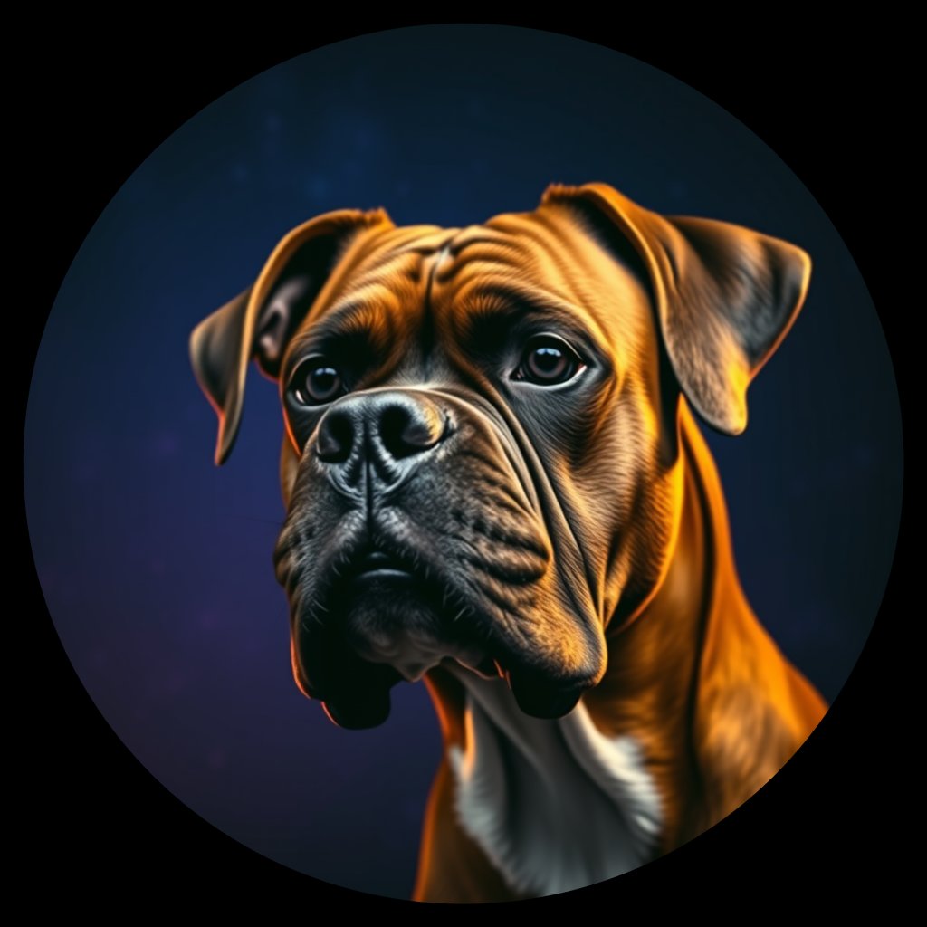 Cosmic medallion portrait of PFZ23E10_PFZ23E10, a Boxer