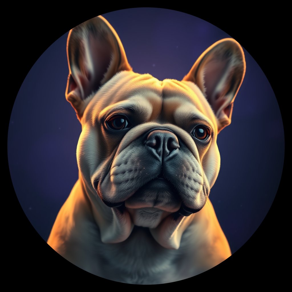 Cosmic medallion portrait of PFZ23F12_PFZ23F12, a French Bulldog