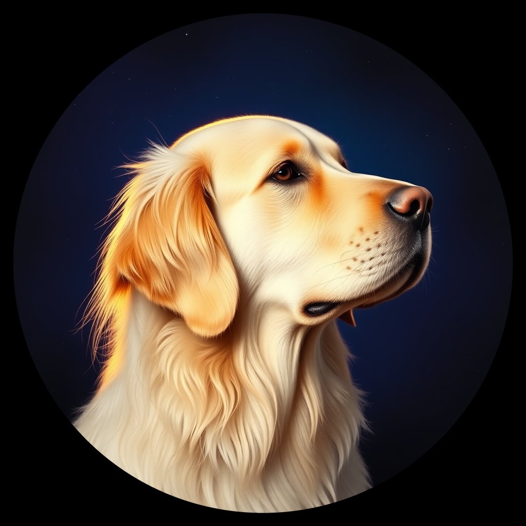 Cosmic medallion portrait of PFZ23G01_PFZ23G01, a Golden Retriever