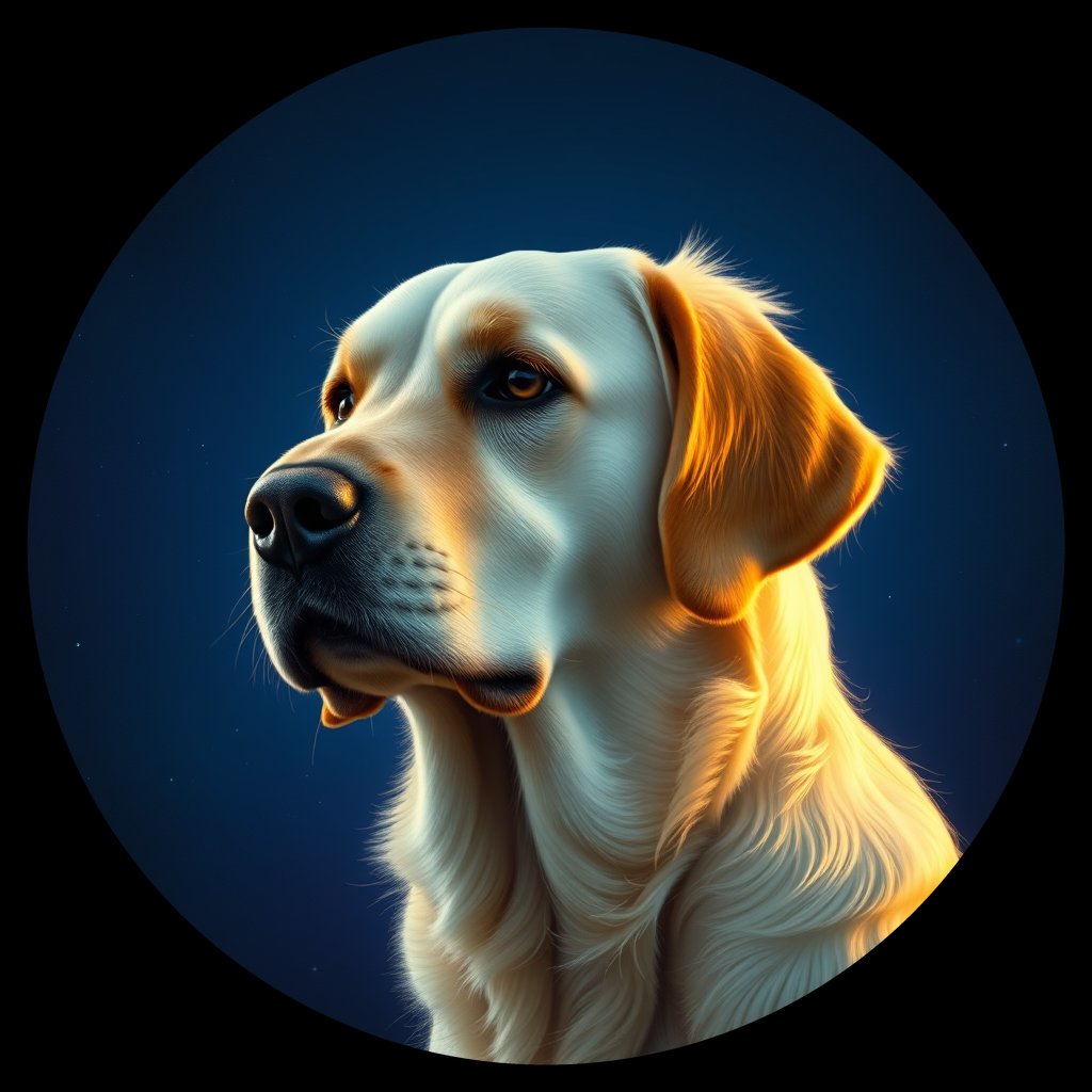 Cosmic medallion portrait of PFZ23H01_PFZ23H01, a Golden Retriever