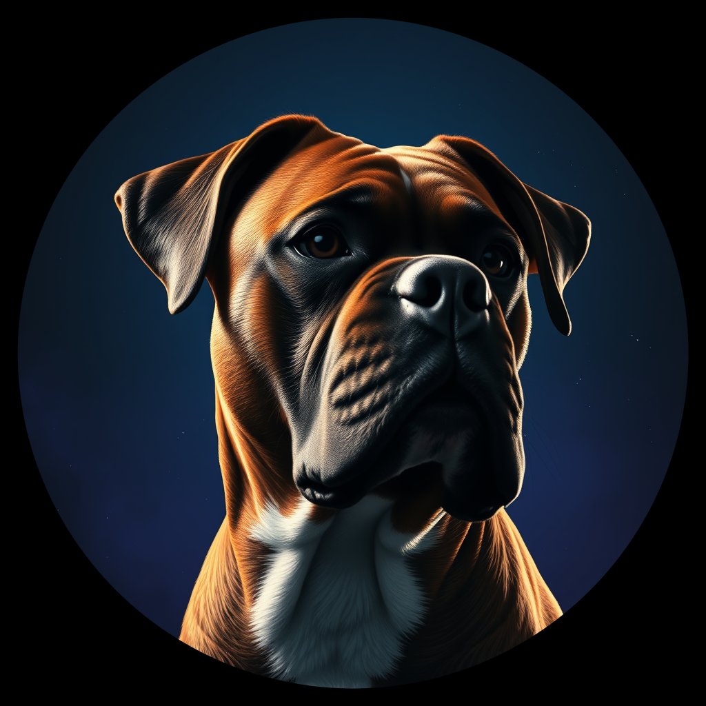 Cosmic medallion portrait of PFZ24A10_PFZ24A10, a Boxer