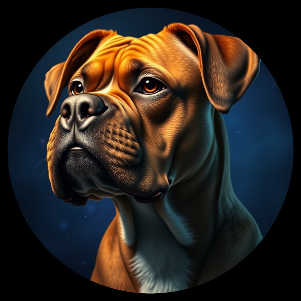 Cosmic medallion portrait of PFZ24A12_PFZ24A12, a Boxer