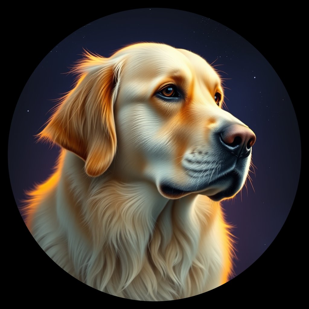 Cosmic medallion portrait of PFZ24B03_PFZ24B03, a Golden Retriever