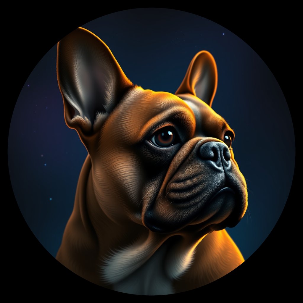 Cosmic medallion portrait of PFZ24B09_PFZ24B09, a French Bulldog