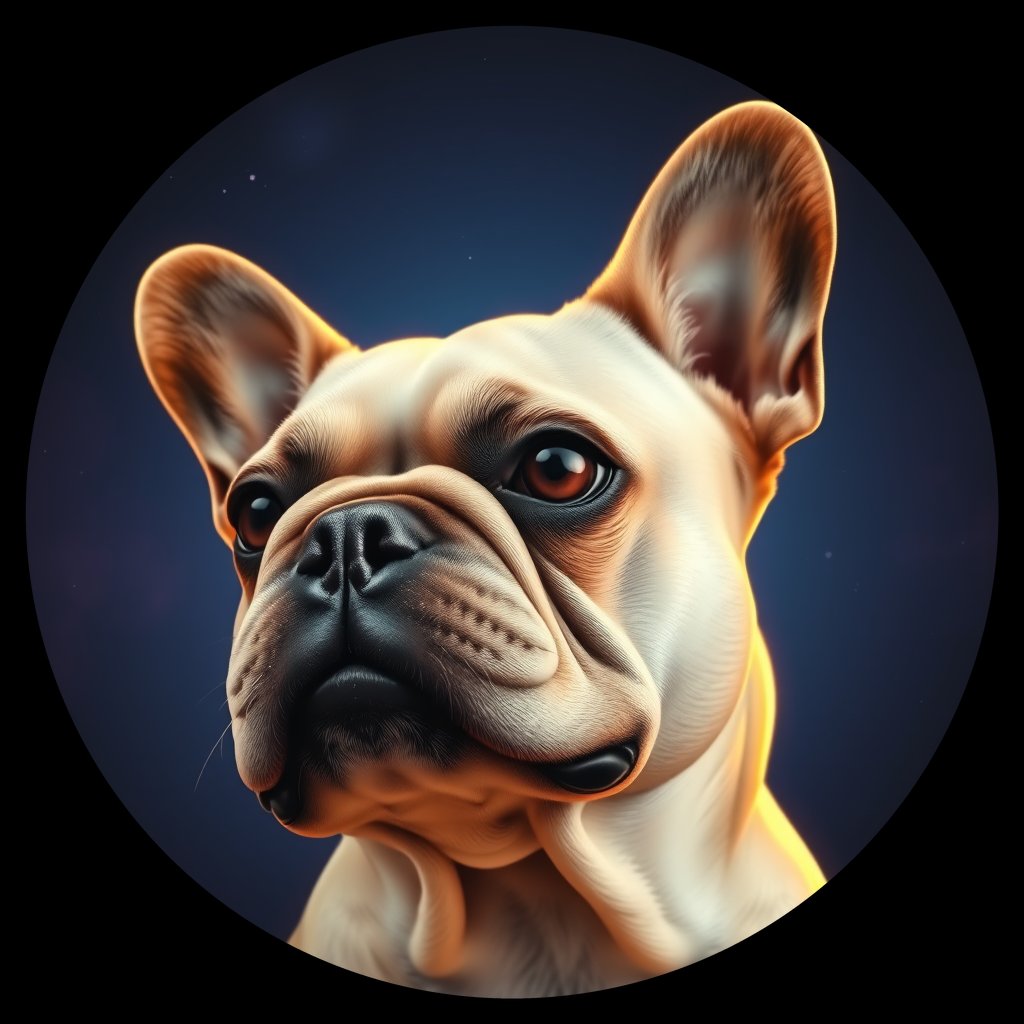 Cosmic medallion portrait of PFZ24B10_PFZ24B10, a French Bulldog