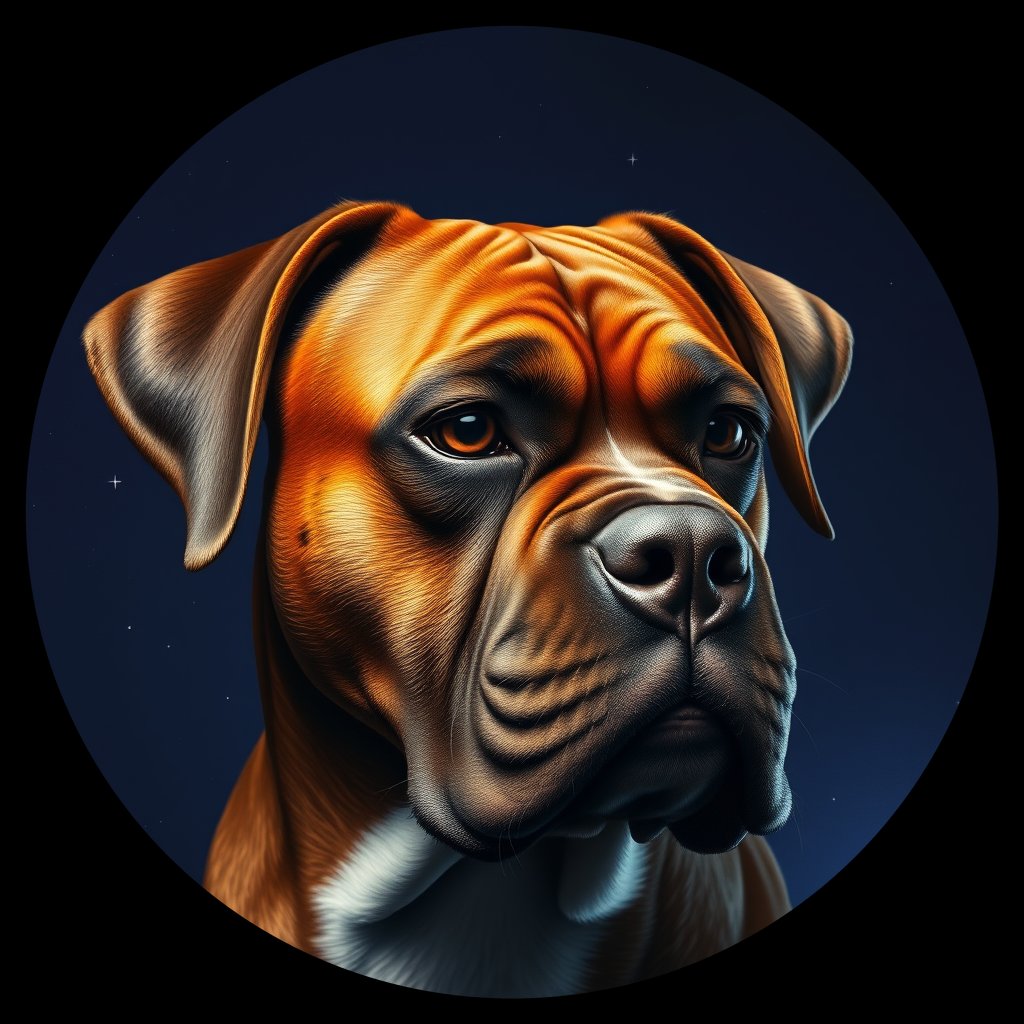 Cosmic medallion portrait of PFZ24B11_PFZ24B11, a Boxer